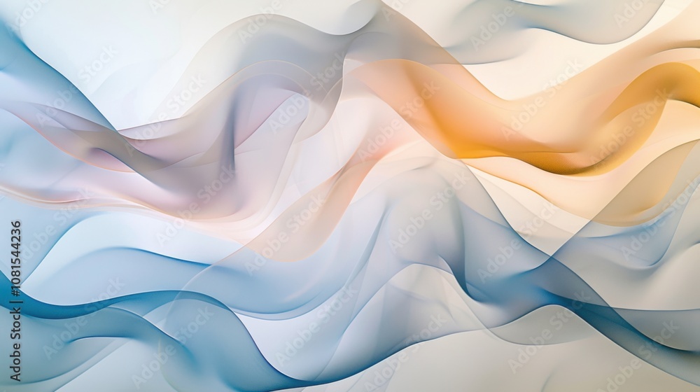Poster An abstract pattern of intersecting waves in soothing colors against a seamless white backdrop, Reflecting harmony and diversity, photography style