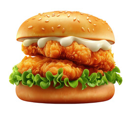 Delicious fried chicken sandwich with lettuce and mayonnaise on a sesame seed bun.