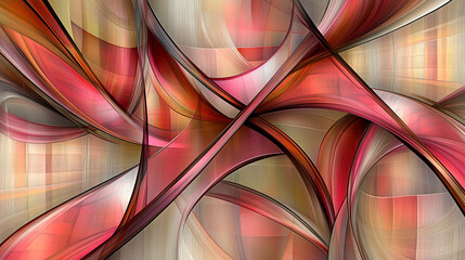 Abstract background with red, orange, and white curved lines and geometric shapes.