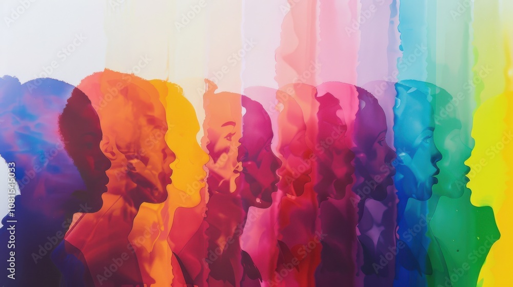 Poster An abstract representation of a spectrum of colors merging into one another, Symbolizing unity in diversity, photography style