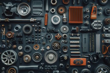 Fototapeta premium Mechanical Parts in an Industrial Design with Metal and Golden Components