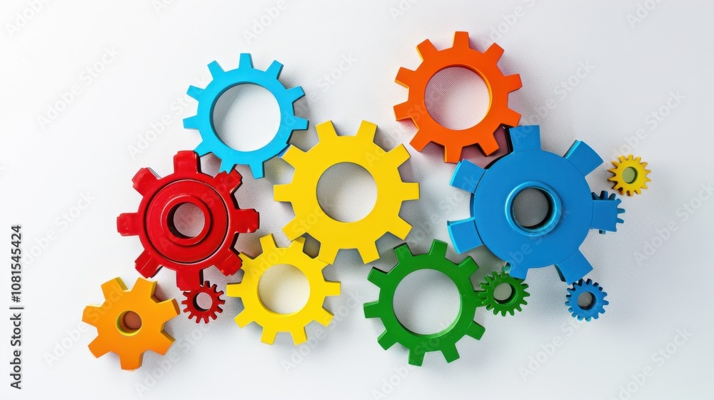 Poster An abstract representation of diverse connections, showing a network of colorful, interlocking gears of various sizes