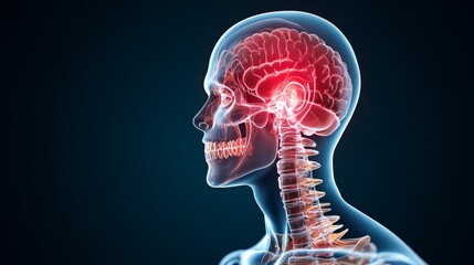 Human Anatomy Brain Skull Spine 3D Medical Illustration