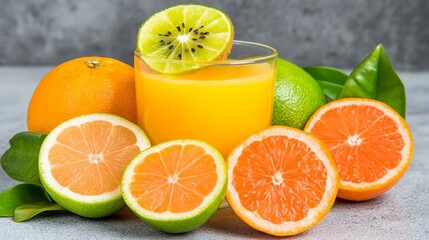 Fresh Citrus Juice with Orange Grapefruit Kiwi Slices