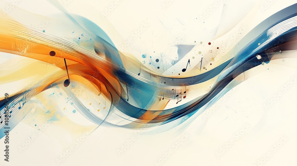 Poster an imaginative design showcasing swirling lines and curves that represent the flow of music, intermi