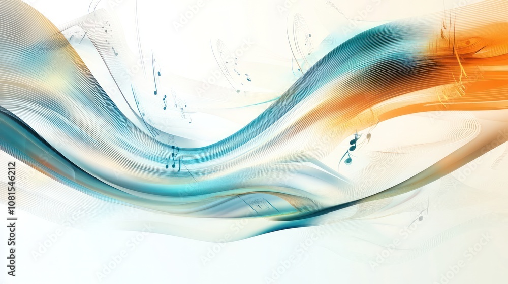 Poster an imaginative design showcasing swirling lines and curves that represent the flow of music, intermi