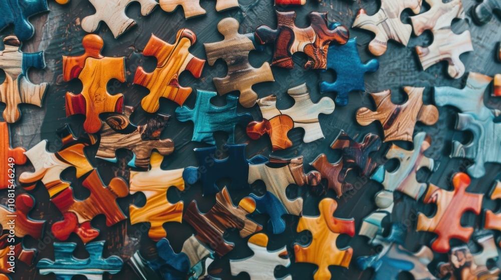 Poster An abstract representation of equity in action, depicting a series of diverse-sized puzzle pieces fitting together seamlessly to form a complete image