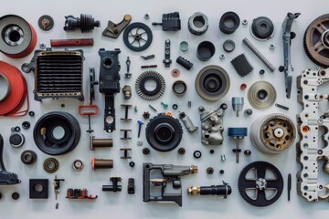 Obraz premium Mechanical Parts in an Industrial Design with Metal and Golden Components