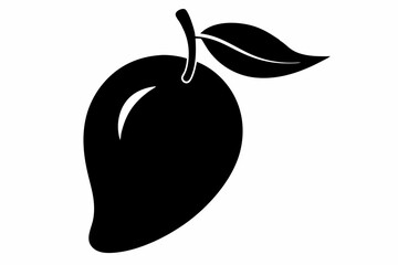 Mango silhouette, Mango with leaf vector illustration, Mango fruit vector 