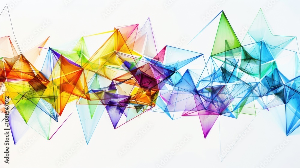 Poster An abstract representation of unity, showing a spectrum of interconnected geometric shapes forming a cohesive whole, Symbolizing the strength found in diverse elements coming together