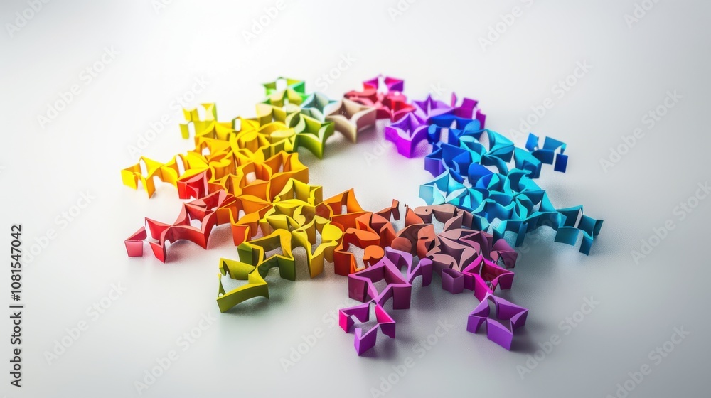 Poster An abstract representation of unity, showing a spectrum of interconnected geometric shapes forming a cohesive whole, Symbolizing the strength found in diverse elements coming together