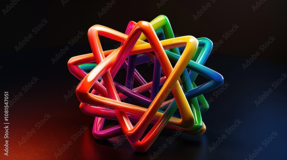 Poster An abstract representation of unity, showing a spectrum of interconnected geometric shapes forming a cohesive whole, Symbolizing the strength found in diverse elements coming together