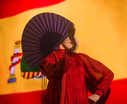 Bailarina de flamenco con bandera Espa&ntilde;a