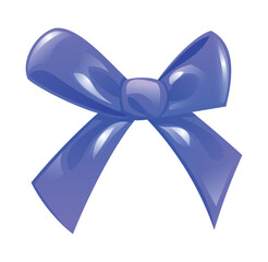 Blue bow with wide, shiny loops, ideal for decoration and gifts. Vector cartoon illustration