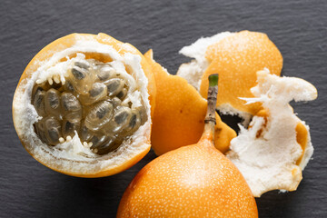 Passion Fruit Sliced Open Showing Seeds