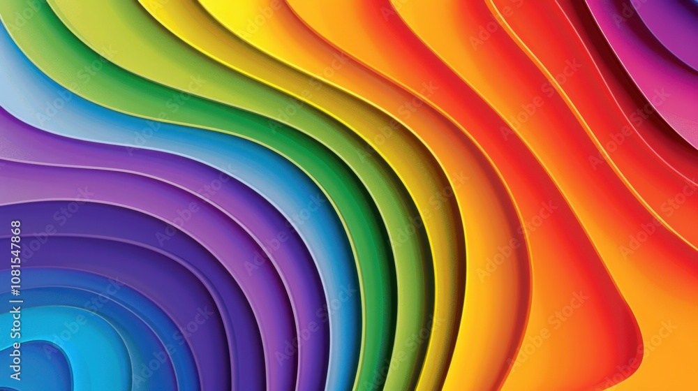 Poster An array of colorful waves radiating from a central point, symbolizing the ripple effect of equitable opportunities and inclusive practices, minimalist style