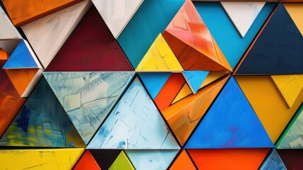 An array of colorful triangles radiating from different angles, metaphorically representing the diverse viewpoints and contributions coming together, minimalist style