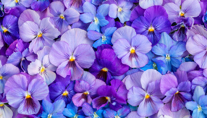 紫と青のパンジーの花で埋め尽くされた背景