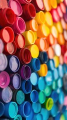 Colorful plastic cups display urban market photography vibrant environment close-up view awareness on plastic pollution
