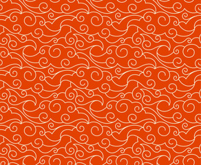 Red clouds background Japanese seamless pattern vector