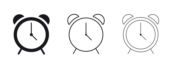 Clock icon set png. Analog clock for with foot for desk line icon collection. Transparent background