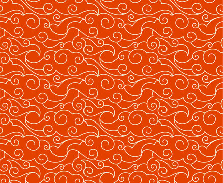 Red clouds background Japanese seamless pattern vector