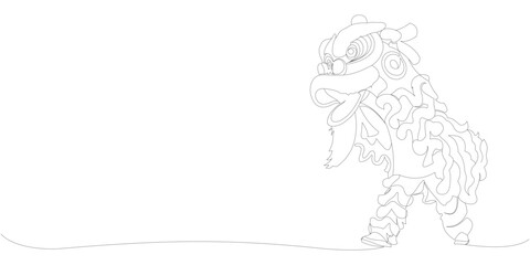 Vector design of a line of a man wearing a lion dance costume for a performance