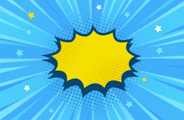 Pop art comic blank background on blue