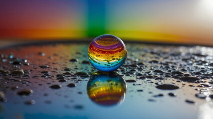 Colorful round rainbow glass marble