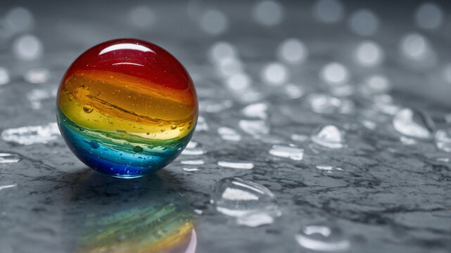 Colorful round rainbow glass marble