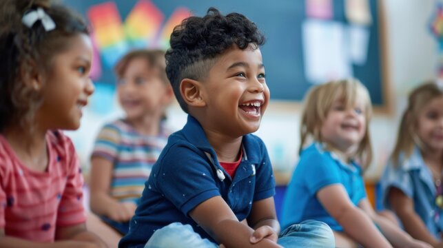 An educational environment with children of diverse backgrounds engaged in learning activities, Promoting inclusive education, photography style