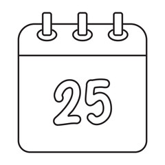 Calendar Icon with Date 25 in Line Style