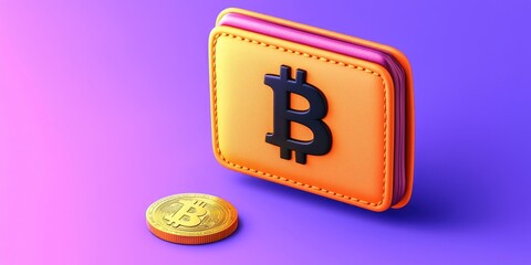 A vibrant digital wallet with a Bitcoin symbol, showcasing modern cryptocurrency and financial innovation in vivid colors.