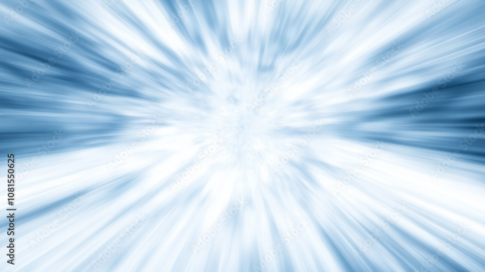 Poster abstract blue and white zoom background with radial blur effect, creating a sense of speed and movem
