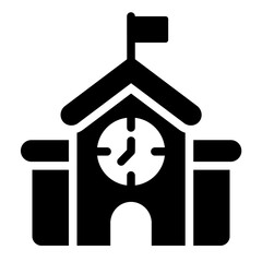 School with flag building glyph icon