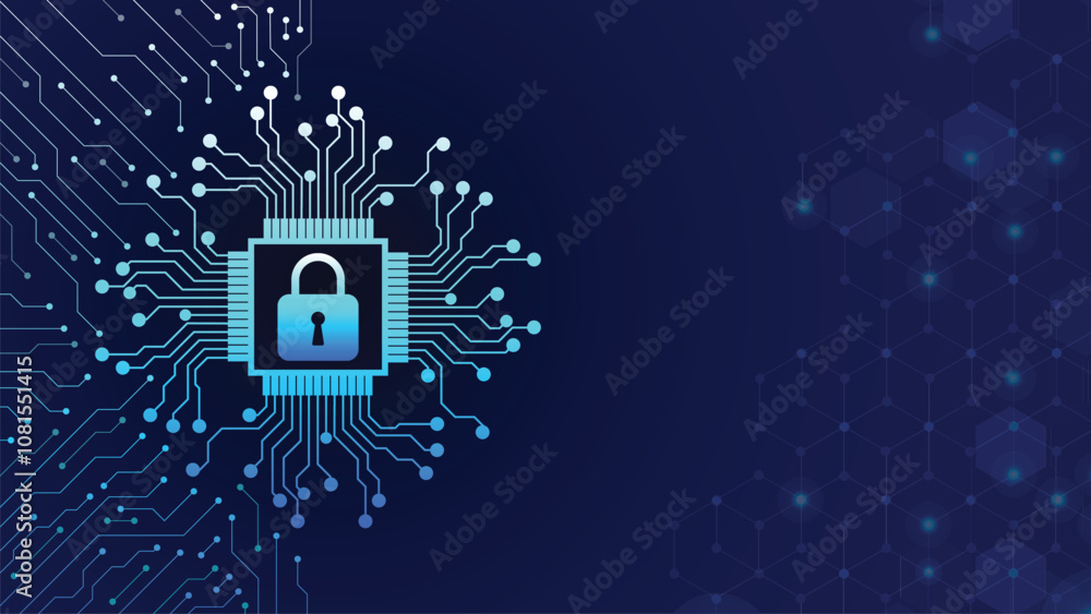 Poster technology cyber security background. concept of internet privacy, data protection, antivirus and en
