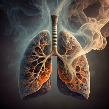 imagine inside lung with cronic ostructive desase with smoke, AI generate