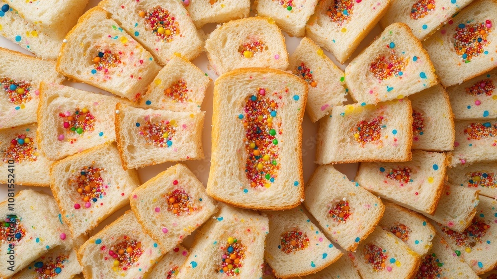 Poster Slices of bread with colorful sprinkles arranged in radial pattern