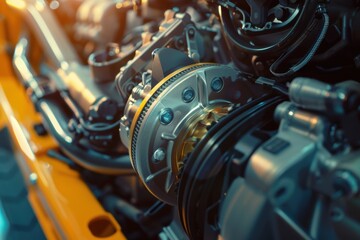 Obraz premium Mechanical Parts in an Industrial Design with Metal and Golden Components