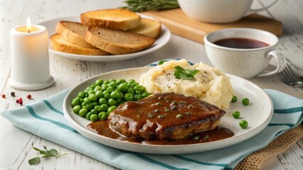 Comforting Slow-Cooked Pork Steak with Sides and Candlelight