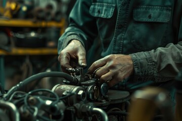 Mechanical Parts in an Industrial Design with Metal and Golden Components