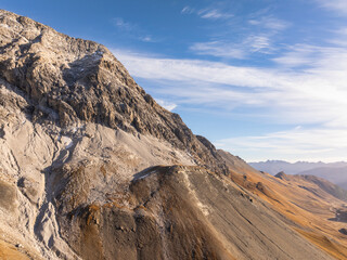 Aerial view of the fall scenery around the Albula Pass in Grisons, Switzerland