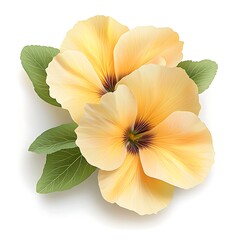 Obraz premium The illustration of a Yellow Primula Flower showcases the delicate petals in shades of vibrant yellow, with a contrasting dark yellow center and green leaves, set against a clean white background