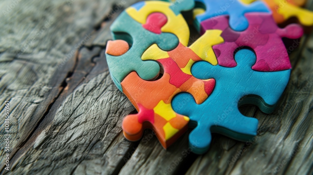 Poster an impactful image of a diverse range of puzzle pieces coming together to form a vibrant heart, symb