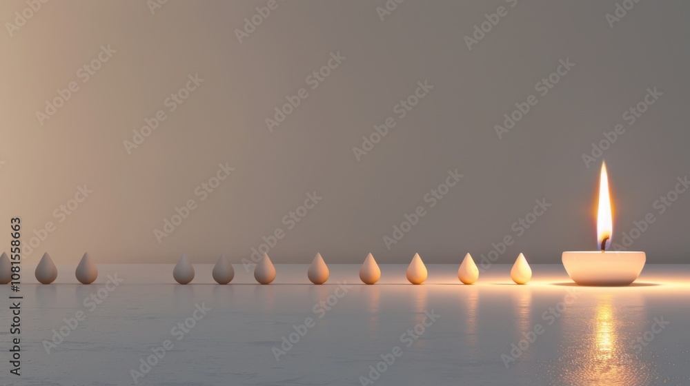Poster An impactful portrayal of a single candle lighting up a row of unlit candles of different sizes and shapes, Representing the spread of enlightenment and inclusivity, minimalist style
