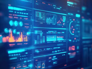 Obraz premium Closeup of a digital screen displaying a financial report on electronics sales, clean blue interface, realistic detail, datadriven focus