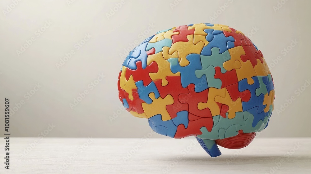 Poster multicolored brain puzzle representing cognitive diversity and intelligence