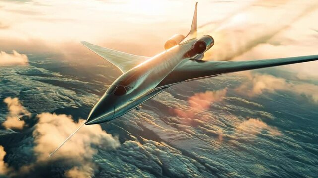Aerial close-up of a jet plane breaking the sound barrier, with a visible sonic boom forming around the plane body
