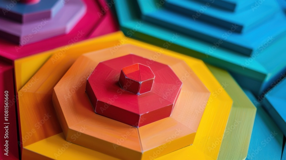 Poster colorful concentric hexagons expanding outward, symbolizing the expanding influence of inclusive pra