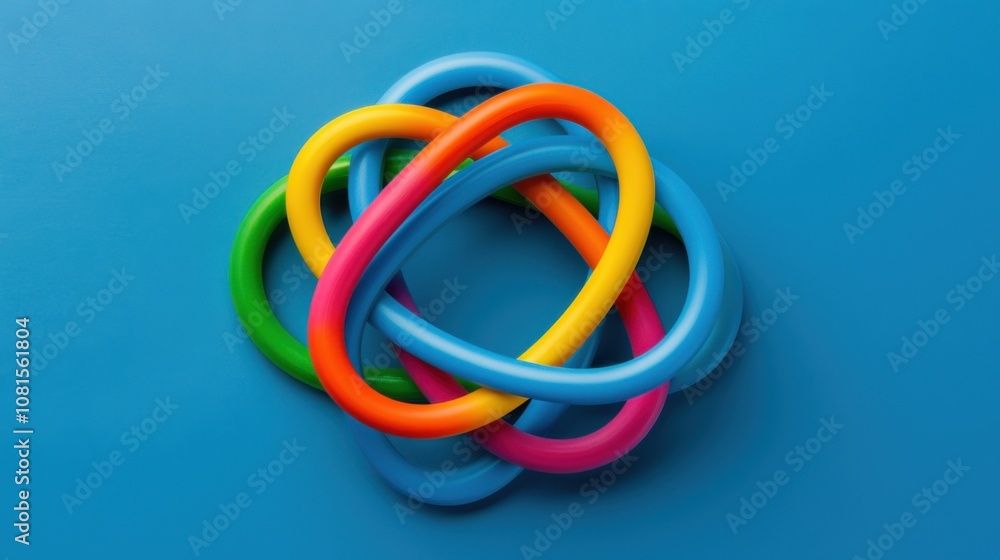 Poster colorful interlocking rings on a solid background, representing the interconnectedness of different 